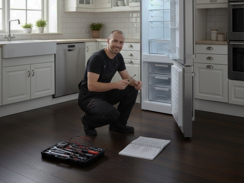 Thermador refrigerator technician is fixing cooling