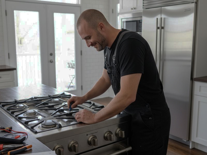 KitchenAid stove repair service man